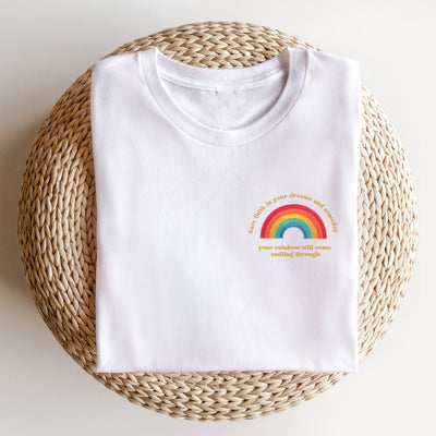 "Have Faith In Your Dreams" Rainbow Embroidered Patch Tshirt - We're All Ears Boutique