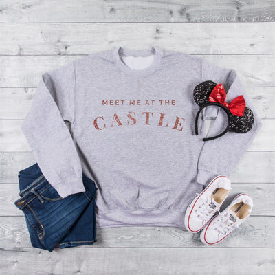 Meet Me At The Castle Sweatshirt with Glitter (Pick Your Own Colours) - We're All Ears Boutique